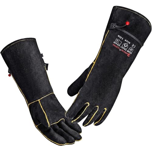932℉ Heat Resistant Leather Welding Gloves for Men & Women – Long Sleeve Fireproof Gloves for TIG/MIG/Stick Welding, Blacksmithing, BBQ, Fireplace, Woodworking, Metalwork, Animal Handling -14 inch - size: Medium
