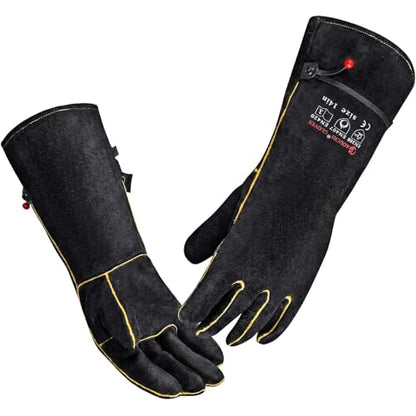 932℉ Heat Resistant Leather Welding Gloves for Men & Women – Long Sleeve Fireproof Gloves for TIG/MIG/Stick Welding, Blacksmithing, BBQ, Fireplace, Woodworking, Metalwork, Animal Handling -14 inch - size: Medium