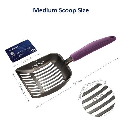 WePet Cat Litter Scoop, Non-Stick Plated Aluminum Alloy Sifter, Kitty Durable Metal Scooper, Deep Shovel, Long Handle, Kitten Pooper Lifter, Size Medium, Coated Black Body with Violet Handle - color: #07 Violet, size: Medium