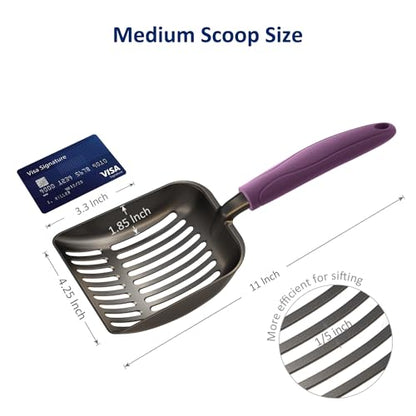 WePet Cat Litter Scoop, Non-Stick Plated Aluminum Alloy Sifter, Kitty Durable Metal Scooper, Deep Shovel, Long Handle, Kitten Pooper Lifter, Size Medium, Coated Black Body with Violet Handle - color: #07 Violet, size: Medium