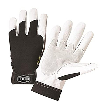 Ironcat Heavy Duty Top Grain Goatskin Leather Glove with Spandex Back, Reinforced Palm, Hook & Loop Closure, White/Black - size: XX-Large