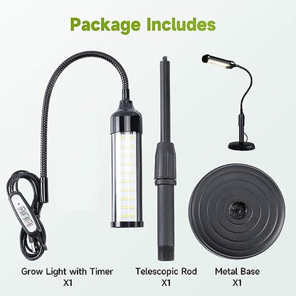 Grow Light for Indoor Plants Plant Lamp for Seedings Succulents Bulbs Full Spectrum Gooseneck Small Plants Growing, Auto On/Off Timing & 5 Dimming (Without USB Plug)