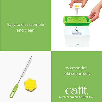 Catit 2.0 Mini Flower Drinking Fountain – Cat Water Fountain with Triple Filter and Ergonomic Drinking Options,Green - style: Mini water Fountain