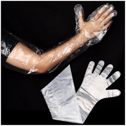 50 Pcs Plastic Long Arm Gloves, 35.4 in Veterinary Insemination Glove, Long Shoulder Length Disposable Gloves for Field Dressing Gutting