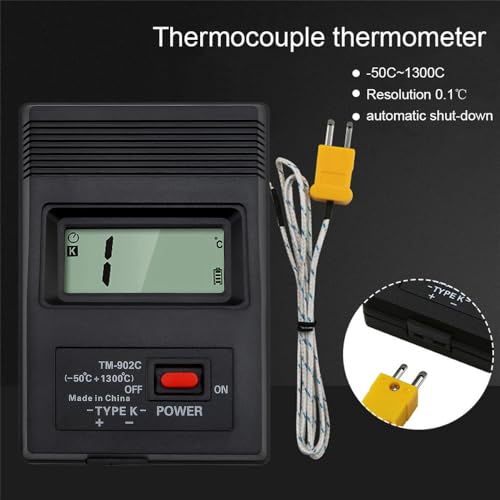 K-Type Digital Thermometer with Thermocouple Probe Wire, -50°C to 1300°C Measurement Range, LCD Backlight LCD Thermometer