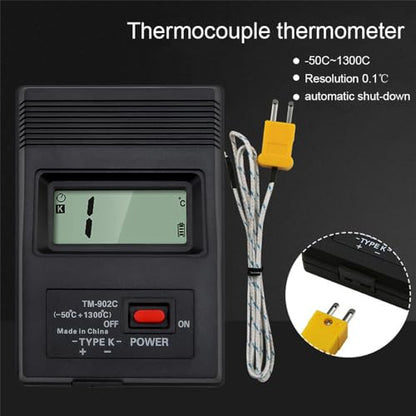 K-Type Digital Thermometer with Thermocouple Probe Wire, -50°C to 1300°C Measurement Range, LCD Backlight LCD Thermometer