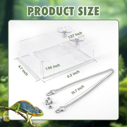 Chameleon Feeder Box with Suction Cups, Acrylic Feeding Bowl for Bearded Dragon, Wall-Mounted Insect Feeder for Lizard, Iguana, Gecko, Frog - color: Clear Feeder Box