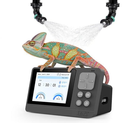 J&A Automatic Reptile Mister Temp Humidity Controller Terrarium Grey Black | New-Gen Misting System with Thermo-Hygrometer, Adjustable Spray Nozzles for Lizards, Chameleons & Snakes Tanks
