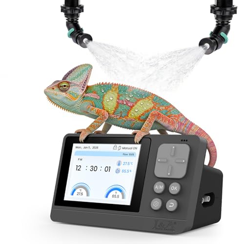 J&A Automatic Reptile Mister Temp Humidity Controller Terrarium Grey Black | New-Gen Misting System with Thermo-Hygrometer, Adjustable Spray Nozzles for Lizards, Chameleons & Snakes Tanks