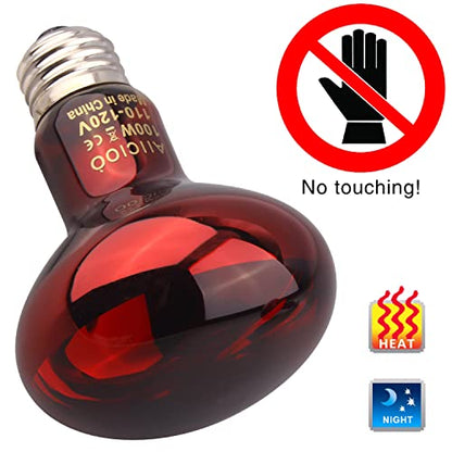 Aiicioo Reptile Red Night Light Bulb - 100W Reptile Heat Lamp Bulb Infrared Basking Spot Lamp for Bearded Dragon Lizard Turtle Hermit Crab Leopard Gecko Snake Chameleon Tank - color: ['Red'], size: ['100W']