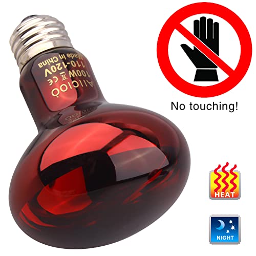 Aiicioo Reptile Red Night Light Bulb - 100W Reptile Heat Lamp Bulb Infrared Basking Spot Lamp for Bearded Dragon Lizard Turtle Hermit Crab Leopard Gecko Snake Chameleon Tank - color: ['Red'], size: ['100W']