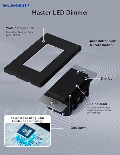 ELEGRP LEDPro™ Multi-Location Dimmer, EDM25BM Master Dimmer Light Switch for LED, Single Pole/3 Way, 1 Pack, Matte Black - color: Matte Black, size: Master