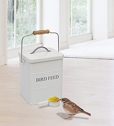 Morezi Bird seed and feed storage tin with lid Included - white-coated carbon steel - tight fitting lids - storage canister tins - White - color: White