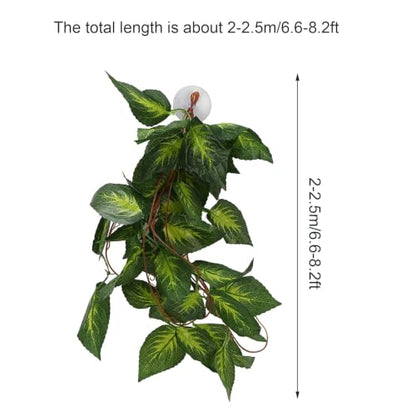 Pssopp Lifelike Plant Decorative Hanging Silk Terrarium Plant with Suction Cup for for Reptile Rainforest Box Aquarium Landscape(NFF‑86)