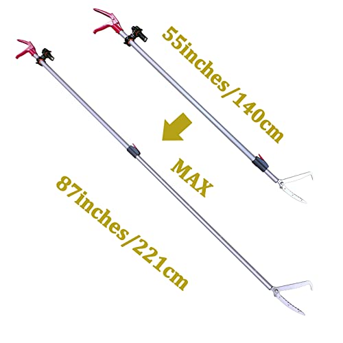87'' Telescopic Snake Tongs, Aircraft-Grade Aluminum Alloy Reptile Grabber Rattle Snake Catcher Wide Jaw Handling Tool with Lock for Hunting Game Finders
