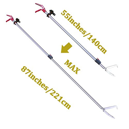 87'' Telescopic Snake Tongs, Aircraft-Grade Aluminum Alloy Reptile Grabber Rattle Snake Catcher Wide Jaw Handling Tool with Lock for Hunting Game Finders