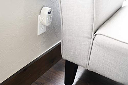myTouchSmart Simple Set 7-Day Digital Timer, 2 Grounded Outlet Timer, Sunrise-Sunset Indoor Timer Outlet, Programmable ON/OFF Plug Timer, 125V Light Timer, Lamp Timer, Seasonal Lights, White, 35150