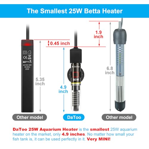 DaToo Mini Aquarium Heater 50W Small Fish Tank Heater 50 Watt with Free Thermometer Sticker - size: 50W