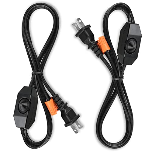 Lamp Cord with Knob Dimmer Switch, Black Wire Plug in, Stripped Ends Ready for Wiring Gladfresit, 6 Feet, UL Listed (2 Packs) - color: Knob Switch, size: 2 Packs