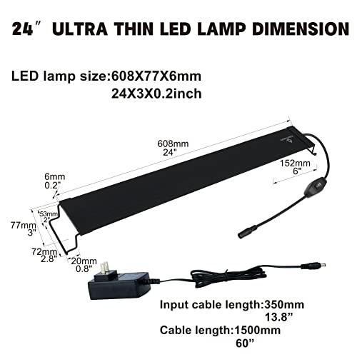 WaterRebirth Ultra-Slim Full Spectrum LED Aquarium Light Adjustable Brackets,800LM 20W for 24Inch to 30Inch Fish Tank Lighting Fresh Water - size: 24-30"