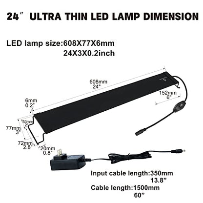 WaterRebirth Ultra-Slim Full Spectrum LED Aquarium Light Adjustable Brackets,800LM 20W for 24Inch to 30Inch Fish Tank Lighting Fresh Water - size: 24-30"