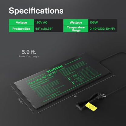 VIVOSUN 2-Pack 48" x 20.75" Durable Waterproof Seedling Heat Mat, UL & MET-Certified Warm Hydroponic Heating Pad for Germination, Indoor Gardening, Greenhouse - size: 48" x 20.75" - 2pack