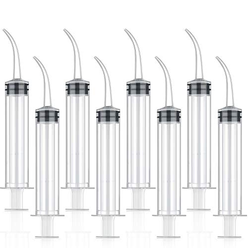 8 Pack Disposable 12cc Dental Syringe Dental Irrigation Syringe with Curved Tip, Tonsil Stone Squirt Mouthwash Cleaner (No Measurement) - style: No Measurement