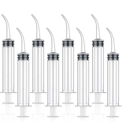 8 Pack Disposable 12cc Dental Syringe Dental Irrigation Syringe with Curved Tip, Tonsil Stone Squirt Mouthwash Cleaner (No Measurement) - style: No Measurement