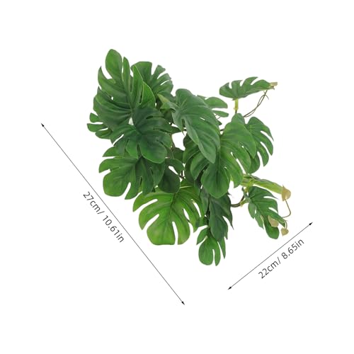 POPETPOP Artificial Hanging Plant for Reptile Terrarium Decor 10.62In Lifelike Leaf Pendant with Suction Cups for Gecko Lizard Amphibian Habitat and Hideout
