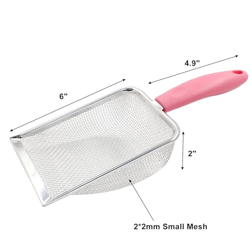 Hordion Cat Litter Scoop Stainless Steel Mesh Scooper, 2mm Mesh Non-Stick Coated Metal Litter Shovel Fine Sand Litter Scooper for Litter Box Kitten Pooper Lifter, Pink