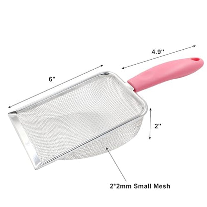 Hordion Cat Litter Scoop Stainless Steel Mesh Scooper, 2mm Mesh Non-Stick Coated Metal Litter Shovel Fine Sand Litter Scooper for Litter Box Kitten Pooper Lifter, Pink