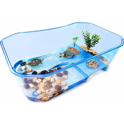 Rypet Turtle Tank Aquarium - Reptile Habitat, Turtle Habitat, Reptile Aquarium Tank for Crayfish Crab (Excluding Accessories) Blue - color: Blue