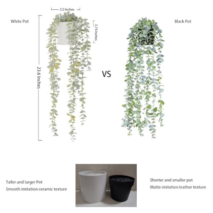 Faux Ivy Eucalyptus Vine Fake Hanging Plants in White Pot, Medium | Decorative Hanging Plants, Fake Greenery, For Shelf - size: Medium