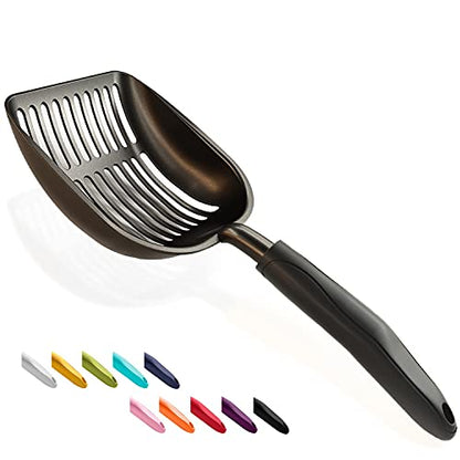 WePet Cat Litter Scoop, Non-Stick Plated Aluminum Alloy Sifter, Kitty Durable Metal Scooper, Deep Shovel, Long Handle, Kitten Pooper Lifter, Size Large, Coated Black Body with Black Handle - color: #06 Black, size: Large
