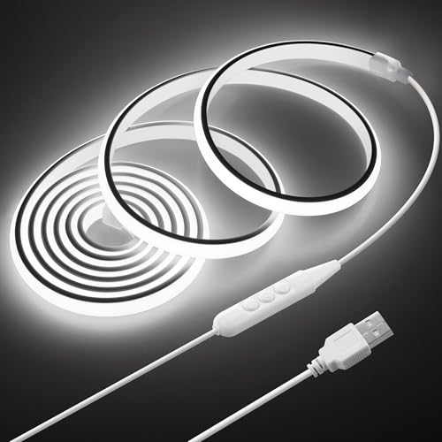 2M COB LED Rope Light Outdoor USB Powered 6.6FT 5V LED Light Strip with Dimmer Daylight White 6000K Dimmable 640LEDs/2M Waterproof IP67 Flexible LED Strip Light for Indoor Room TV Backlight - color: Cold White, size: 2M
