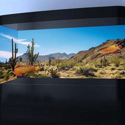 Reptile Habitat Background, Retro Desert Oasis Cactus Terrarium Background 24X12 in Background with 8 EVA Double-Sided Tape - color: desert01, size: 24X12in/60X30cm