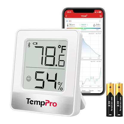 TempPro TP349 Bluetooth Hygrometer Thermometer for House, 260FT Indoor Temperature and Humidity Monitor with APP Alerts, 2-Year Data Export for Bedroom, Greenhouse, Nursery, Cellar