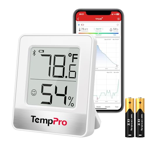 TempPro TP349 Bluetooth Hygrometer Thermometer for House, 260FT Indoor Temperature and Humidity Monitor with APP Alerts, 2-Year Data Export for Bedroom, Greenhouse, Nursery, Cellar