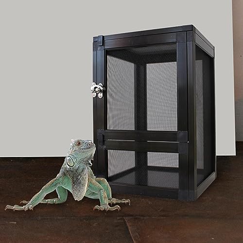 Reptile Habitat Ventilation Cages Feeding Container for Gerbils Chameleons Hamsters, Black - color: Black