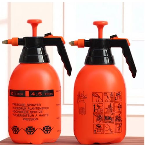 1/2 Gallon Handheld Pump Sprayer, 2 Pack Garden Pressure Sprayer with Adjustable Brass Nozzle, Multi-Purpose 75 Oz Water Spray Bottle Ideal for Watering, Fertilizing, Cleaning (Orange-2L) - color: Orange-2L