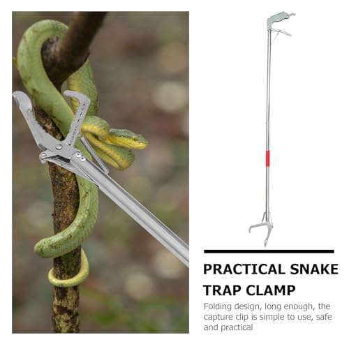 Mikikit 1pc Folding Stainless Steel Snake Catcher Clip Practical Trap Clamp with Lock for Safe Handling Lightweight Design for Home Garden Outdoor Use - size: 63X13CM