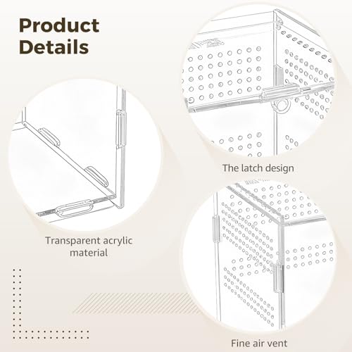 Acrylic Reptile Enclosure, 4.7 x 4.7 x 7.9 in Vivarium Terrarium for Spiders, Frogs, Praying Mantis, Clear Habitat with Ventilation Holes, Front Opening Door for Easy Access