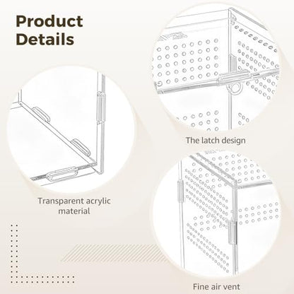 Acrylic Reptile Enclosure, 4.7 x 4.7 x 7.9 in Vivarium Terrarium for Spiders, Frogs, Praying Mantis, Clear Habitat with Ventilation Holes, Front Opening Door for Easy Access