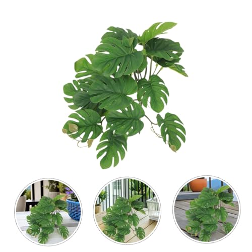 PRETYZOOM Artificial Hanging Plant for Reptile Tank Décor with Suction Cup, 23-Leaf Monstera Fake Plant for Amphibian and Reptile Habitat, Lifelike Terrarium Ornament for Indoor Tanks