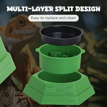 Reptile Feeder Bowl Worm Dish Anti-Escape Food Dish Bowl with 2PCS Feeding Box, Food Water Feeder for Crested Gecko Lizard Chameleon Pets, Reptile Terrarium Tank Accessories (S) - size: S