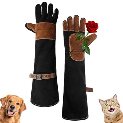 HANDLANDY Animal Handling Gloves, Bite-Proof, Scratch-Resistant, Pet Gloves for Dogs, Cats, Falconry, Gardening - color: Black Brown, size: 24 Inches