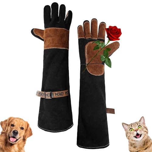 HANDLANDY Animal Handling Gloves, Bite-Proof, Scratch-Resistant, Pet Gloves for Dogs, Cats, Falconry, Gardening - color: Black Brown, size: 24 Inches