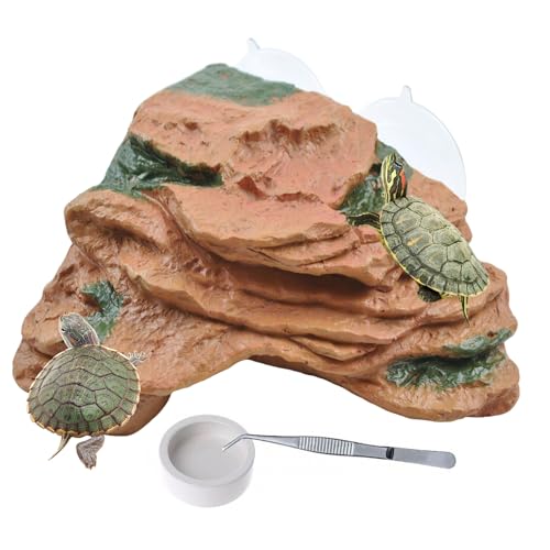 PINVNBY Turtle Basking Platform with 2 Pcs Suction Cups,Resin Turtle Dock Floating Ramp Resting Area Habitat Aquarium Ornament Tortoise Climbing Accessories for Tortoises Frogs(L) - color: 【yellow】, size: 【L:7.1”Lx6.3”Wx2.7”H】