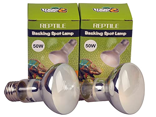 LUCKY HERP 50W Reptile Basking Spotlight (2-Pack, 2.5" R20 Size), Daylight Terrarium Heat Bulb for Bearded Dragon Lizard Tortoise