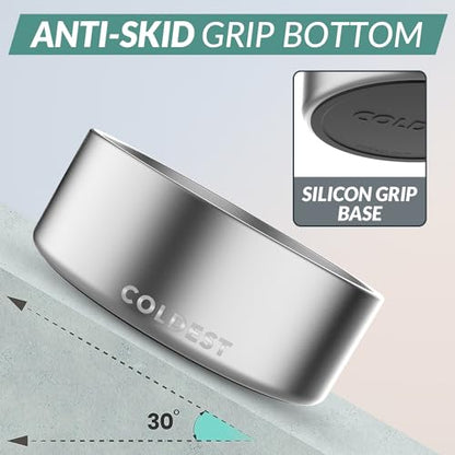 Coldest Dog Bowl - Anti Rust Metal, Non Slip, 3 Layers Insulated Stainless Steel Dog Bowls - Spill Proof & Heavy Duty - Water Bowl for Dogs, Cats, Dish Washer Safe (64 oz, Polished Stainless Steel) - color: Polished Stainless Steel, size: 64 oz
